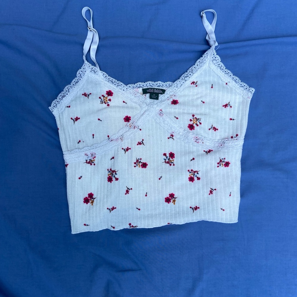 Wild Fable Ribbed Crop Camisole in White and Red